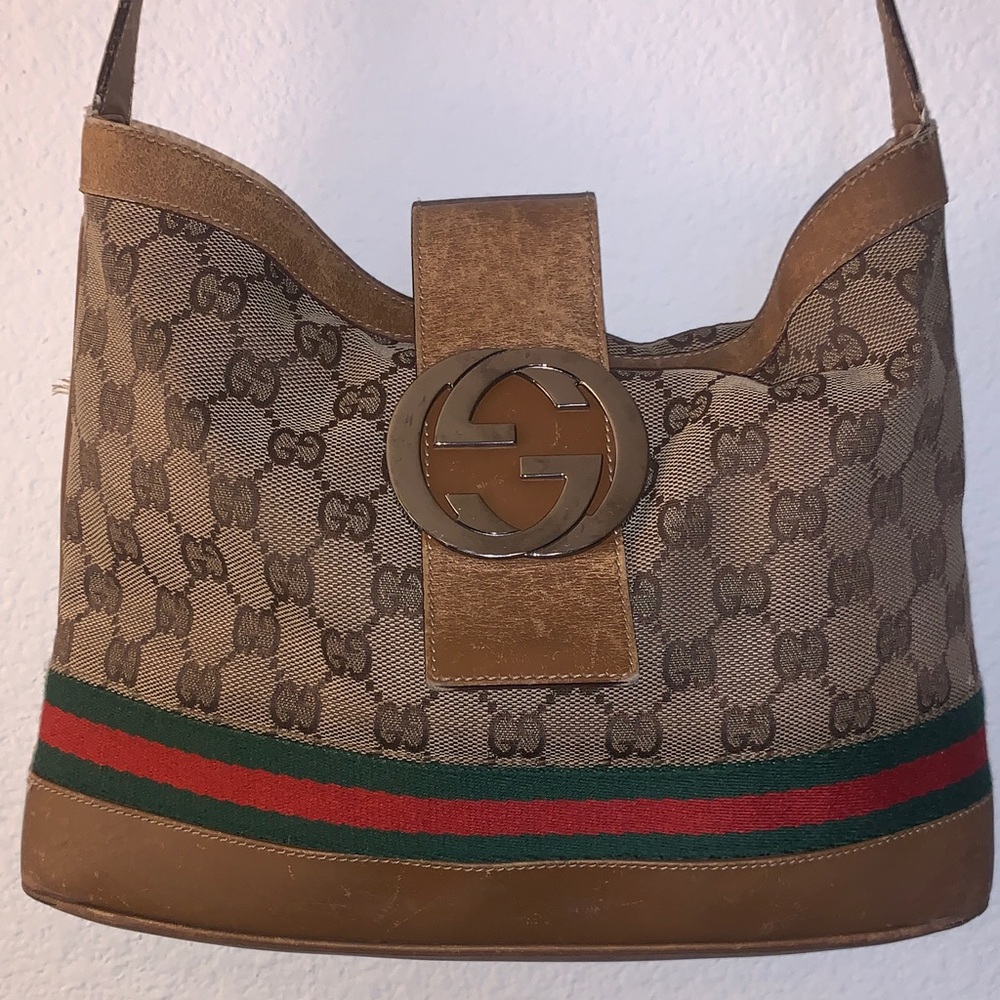 Authentic Limited Edition Gucci Signature Monogram Canvas/Leather Adjustable Bag